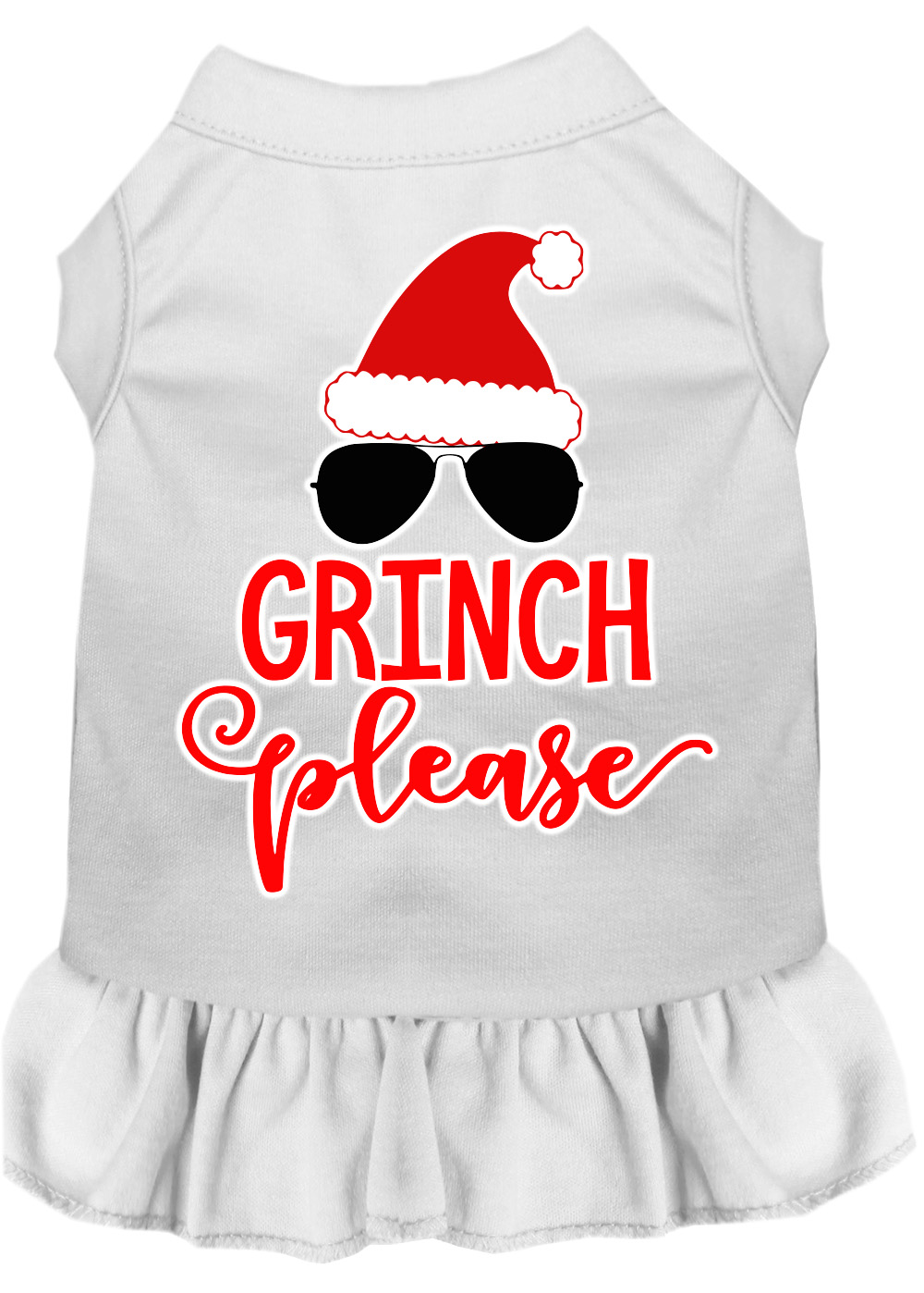 Grinch Please Screen Print Dog Dress White XS